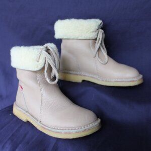 Arhus Duckfeet Boots shearling fur leather lace up snow hike boot shoe CREAM TAN